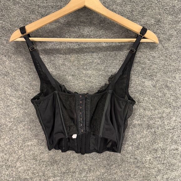 Victoria's Secret Corset Top Women M Medium DD Black Floral Lace Tasseled Sheer - Picture 2 of 4